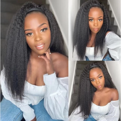 Kinky Straight Headband Wig Human Hair For Black Women Glueless Half Wig With Head Band Brazilian Yaki Headband Human Hair Wigs